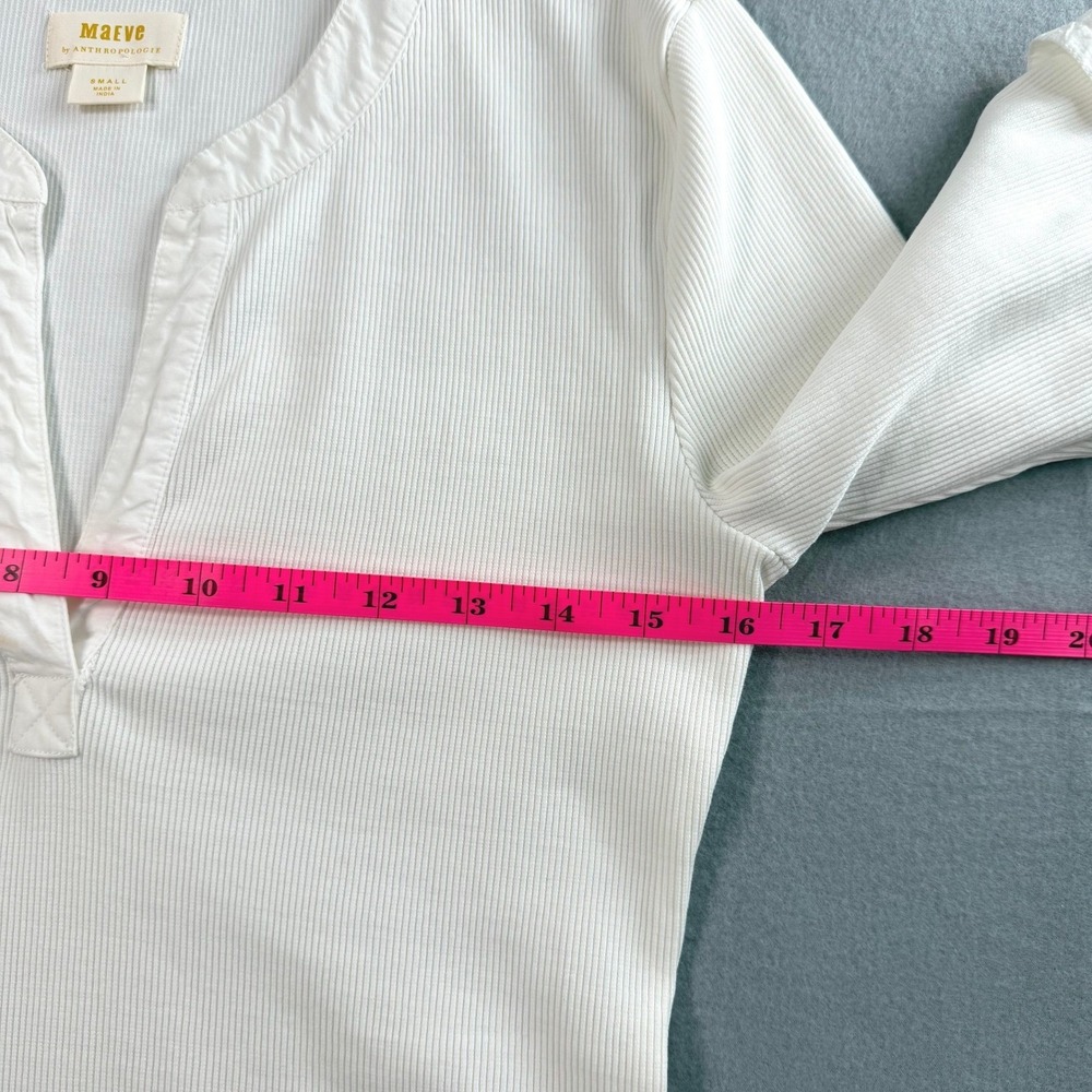 Maeve Anthropologie Popover Top Women Small White Ribbed Cuffed Capsule Wardrobe - Picture 4 of 11